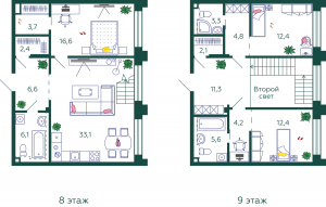 3-комнатная квартира 124.6 м2, 10-й этаж