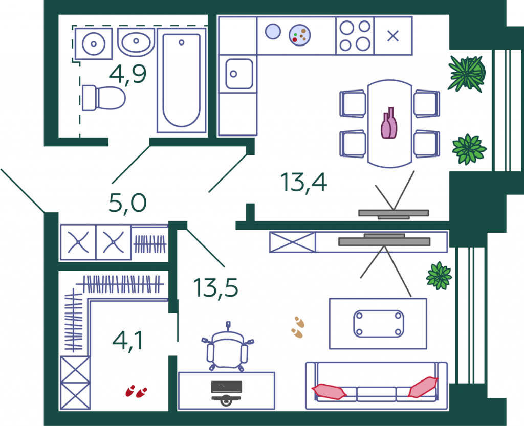 1-комнатная квартира 40.8 м2, 22-й этаж