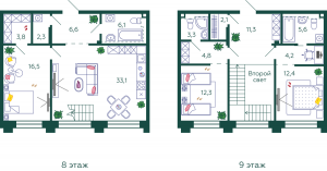 3-комнатная квартира 124.4 м2, 8-й этаж