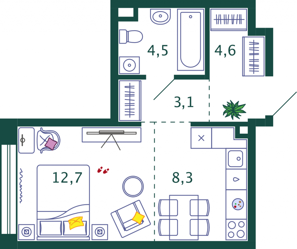 Cтудия 33.2 м2, 16-й этаж