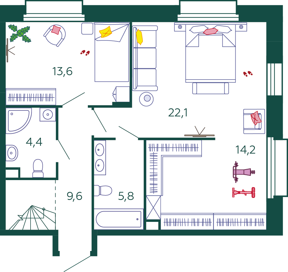 4-комнатная квартира 151.1 м2, 5-й этаж
