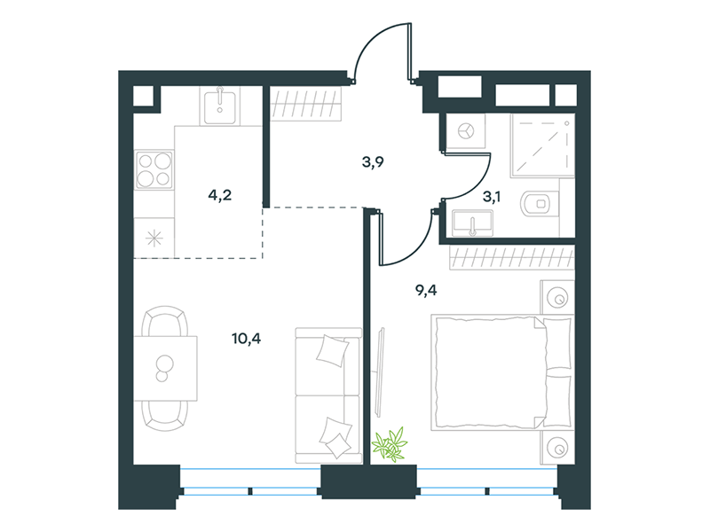 2-комнатная квартира 31 м2, 5-й этаж
