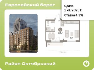 Cтудия 33.34 м2, 8-й этаж