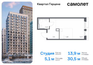 Cтудия 30.47 м2, 12-й этаж