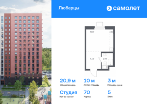 Cтудия 20.9 м2, 5-й этаж