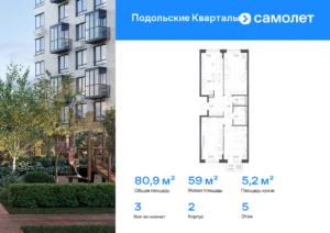 3-комнатная квартира 80.86 м2, 5-й этаж