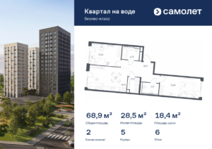 2-комнатная квартира 68.93 м2, 6-й этаж