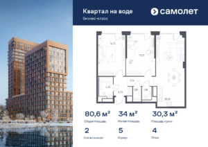 2-комнатная квартира 80.59 м2, 4-й этаж