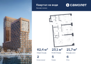 2-комнатная квартира 62.37 м2, 6-й этаж