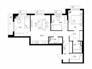 3-комнатная квартира 75.7 м2, 6-й этаж