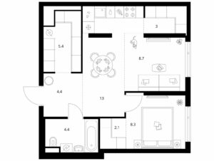 1-комнатная квартира 49.3 м2, 4-й этаж