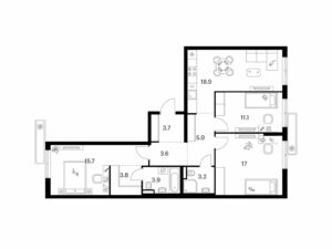 3-комнатная квартира 86.8 м2, 10-й этаж