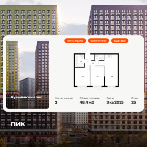 2-комнатная квартира 48.4 м2, 25-й этаж