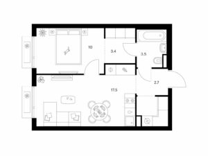 1-комнатная квартира 40 м2, 6-й этаж