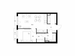 1-комнатная квартира 41 м2, 5-й этаж