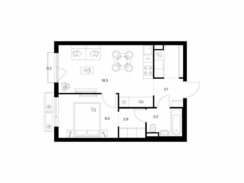 1-комнатная квартира 41 м2, 5-й этаж