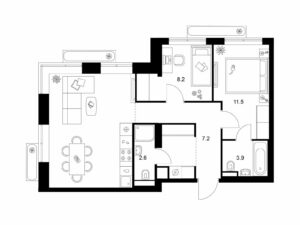 2-комнатная квартира 60 м2, 14-й этаж
