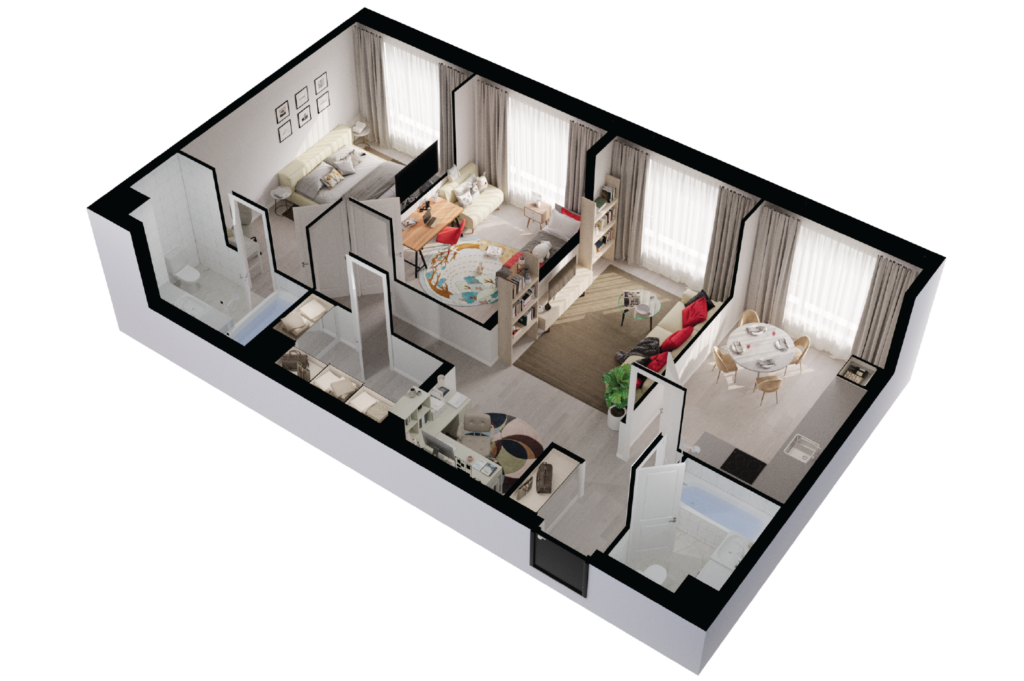 3-комнатные апартаменты 86 м2, 35-й этаж