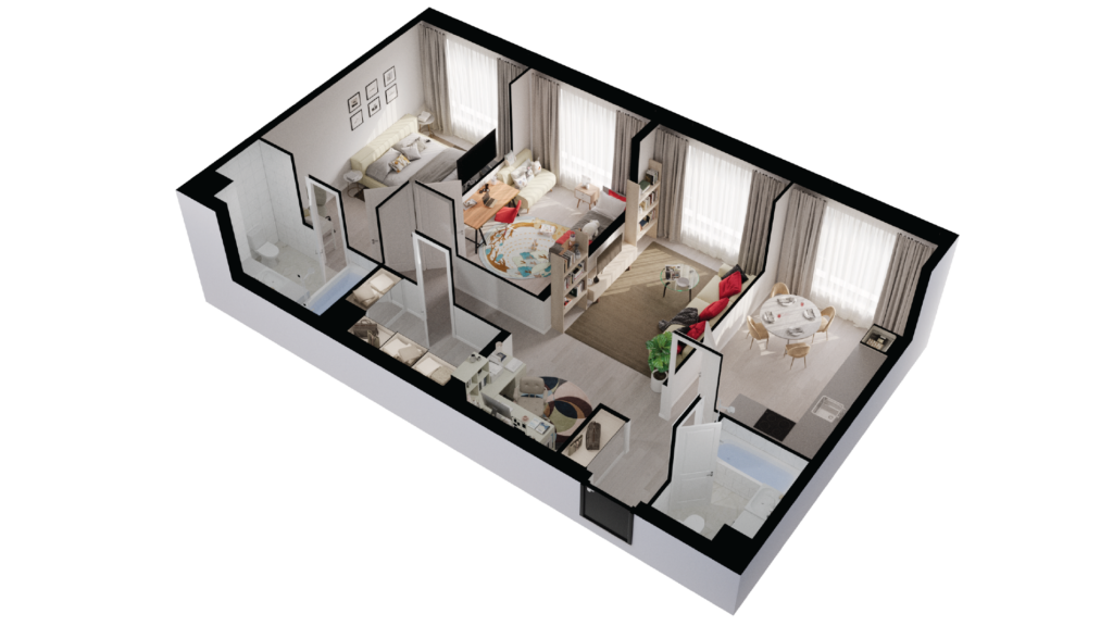 3-комнатные апартаменты 86 м2, 33-й этаж