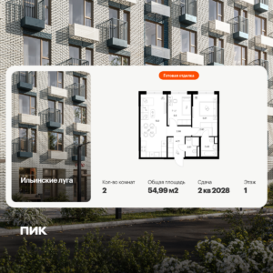 2-комнатная квартира 54.99 м2, 1-й этаж