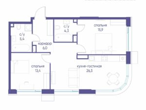 2-комнатная квартира 71.3 м2, 9-й этаж