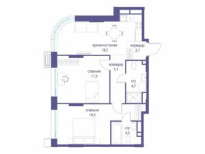 2-комнатная квартира 71.6 м2, 17-й этаж