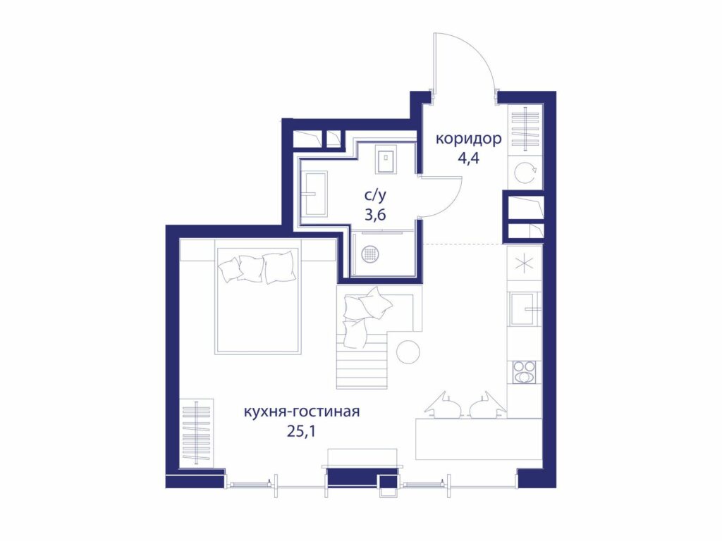 Cтудия 33.1 м2, 7-й этаж