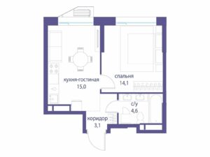 1-комнатная квартира 36.8 м2, 27-й этаж