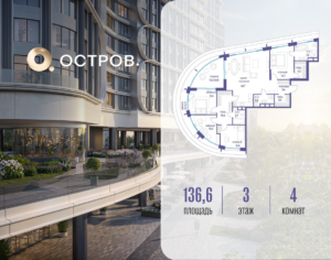 4-комнатная квартира 136.62 м2, 3-й этаж