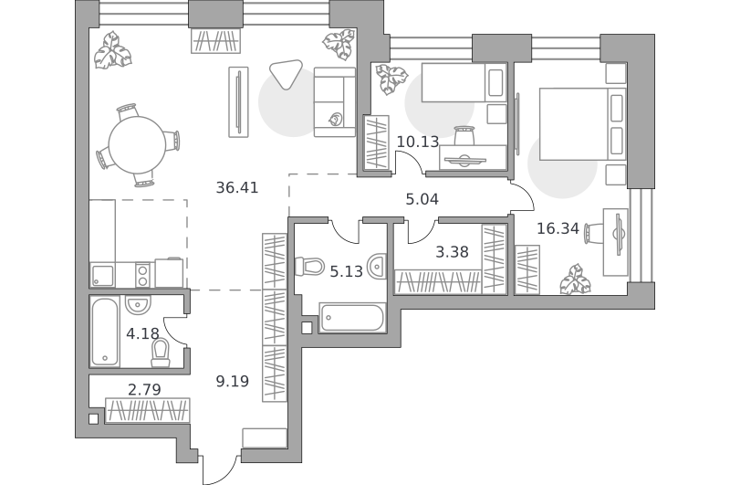 2-комнатные апартаменты 92 м2, 21-й этаж