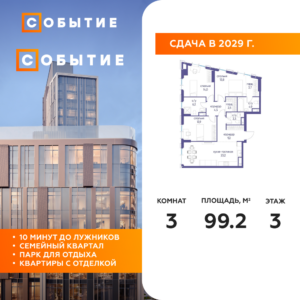 3-комнатная квартира 99.2 м2, 3-й этаж