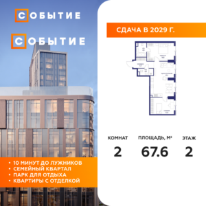 2-комнатная квартира 67.6 м2, 2-й этаж