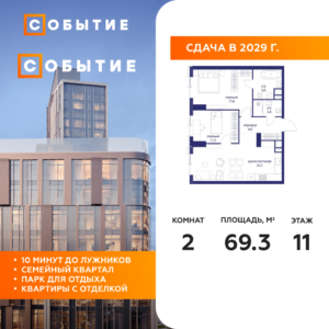 2-комнатная квартира 69.3 м2, 11-й этаж