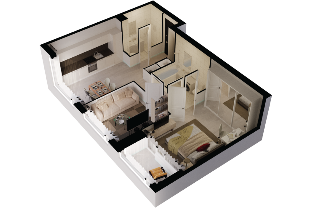 2-комнатные апартаменты 57 м2, 5-й этаж