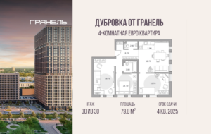 4-комнатные апартаменты 79 м2, 30-й этаж