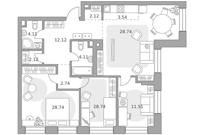 4-комнатные апартаменты 103 м2, 25-й этаж