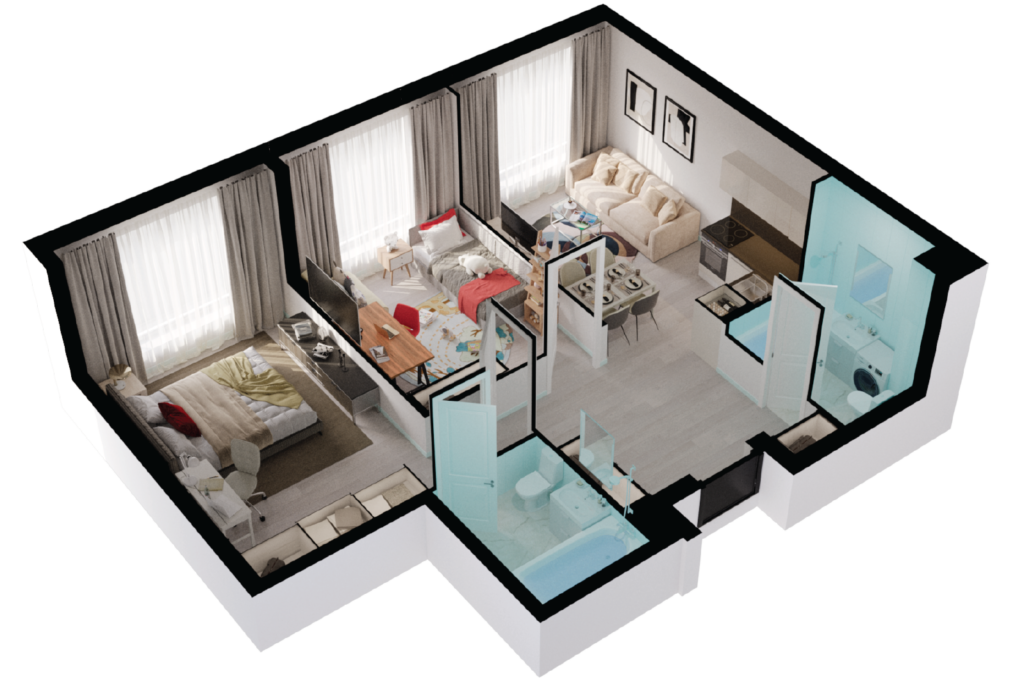 2-комнатные апартаменты 61 м2, 20-й этаж