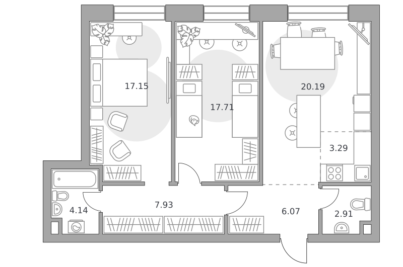 3-комнатные апартаменты 79 м2, 28-й этаж