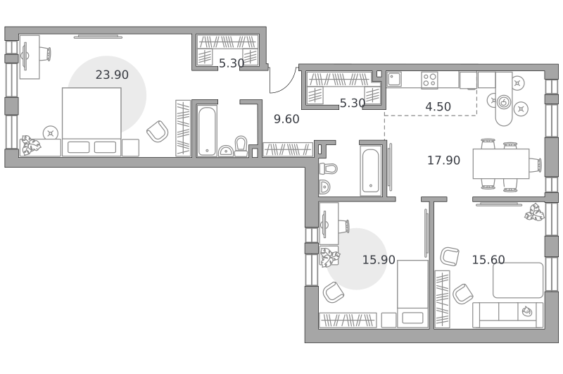 4-комнатные апартаменты 100 м2, 9-й этаж