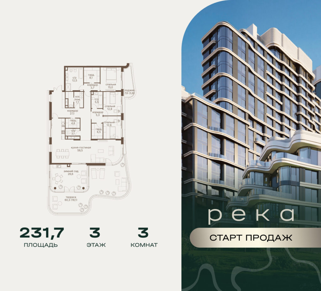 3-комнатная квартира 231.7 м2, 3-й этаж