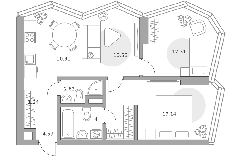 3-комнатные апартаменты 63 м2, 16-й этаж