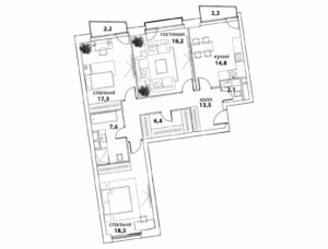 3-комнатная квартира 100 м2, 31-й этаж