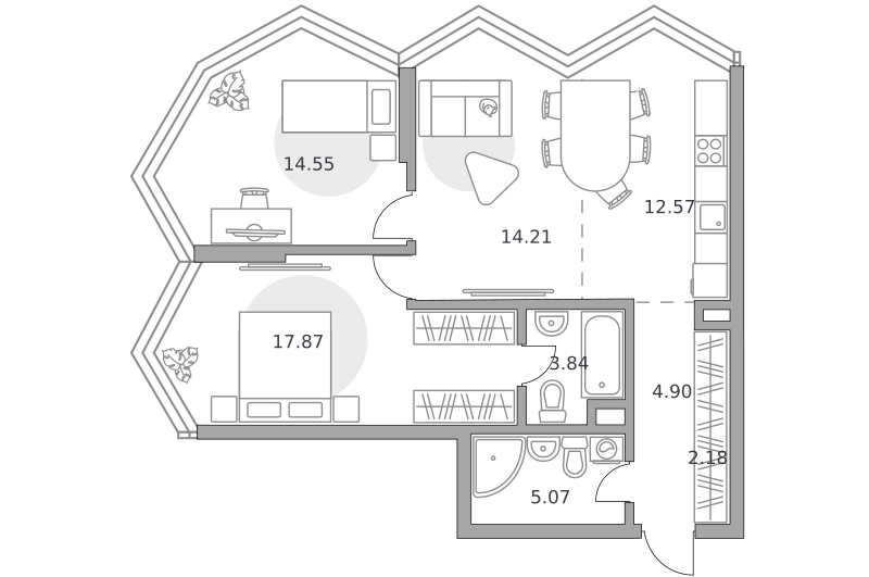 3-комнатные апартаменты 75 м2, 16-й этаж