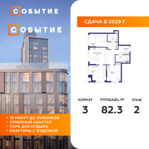 3-комнатная квартира 82.3 м2, 2-й этаж