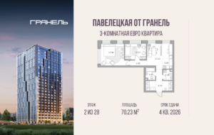 3-комнатные апартаменты 70 м2, 2-й этаж