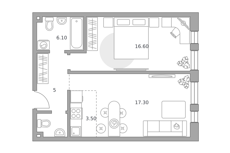 2-комнатные апартаменты 48 м2, 24-й этаж