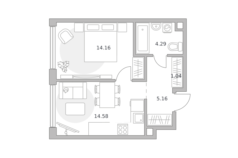 1-комнатные апартаменты 39 м2, 20-й этаж